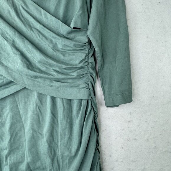 Sundance Eternal Compliment Sage Green Faux Wrap Ruched Dress Womens Size Medium - Picture 12 of 13